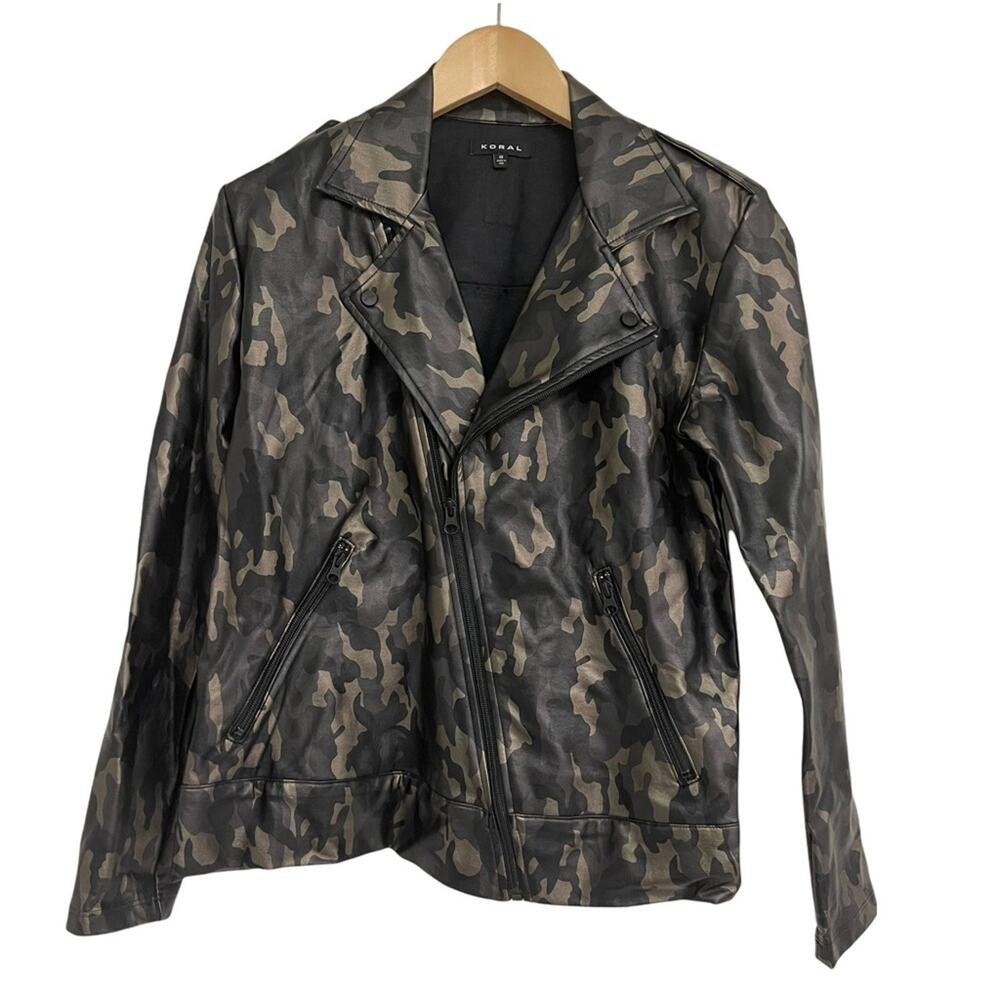 NWOT KORAL Specter Camo Metallic Vegan Faux Leather Moto Jacket Medium